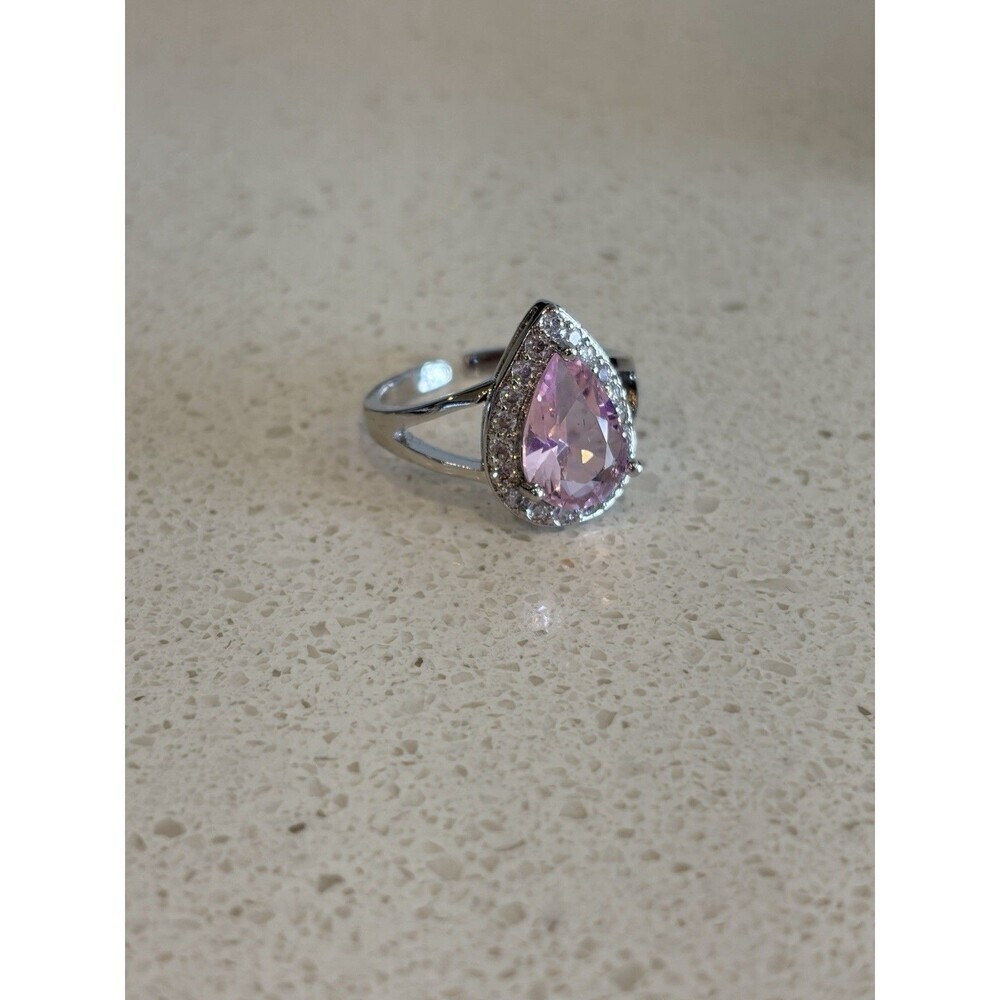 3Ct Lab Created Pink Sapphire Halo Diamond Engagement Ring 925 Fine Silver Sz7.5